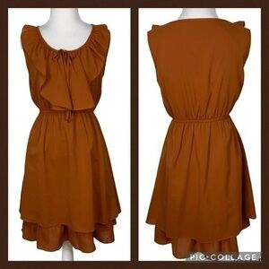 Ya Los Angeles Burnt Sienna Sleeveless Ruffle Top Tier Bottom Casual Dress M